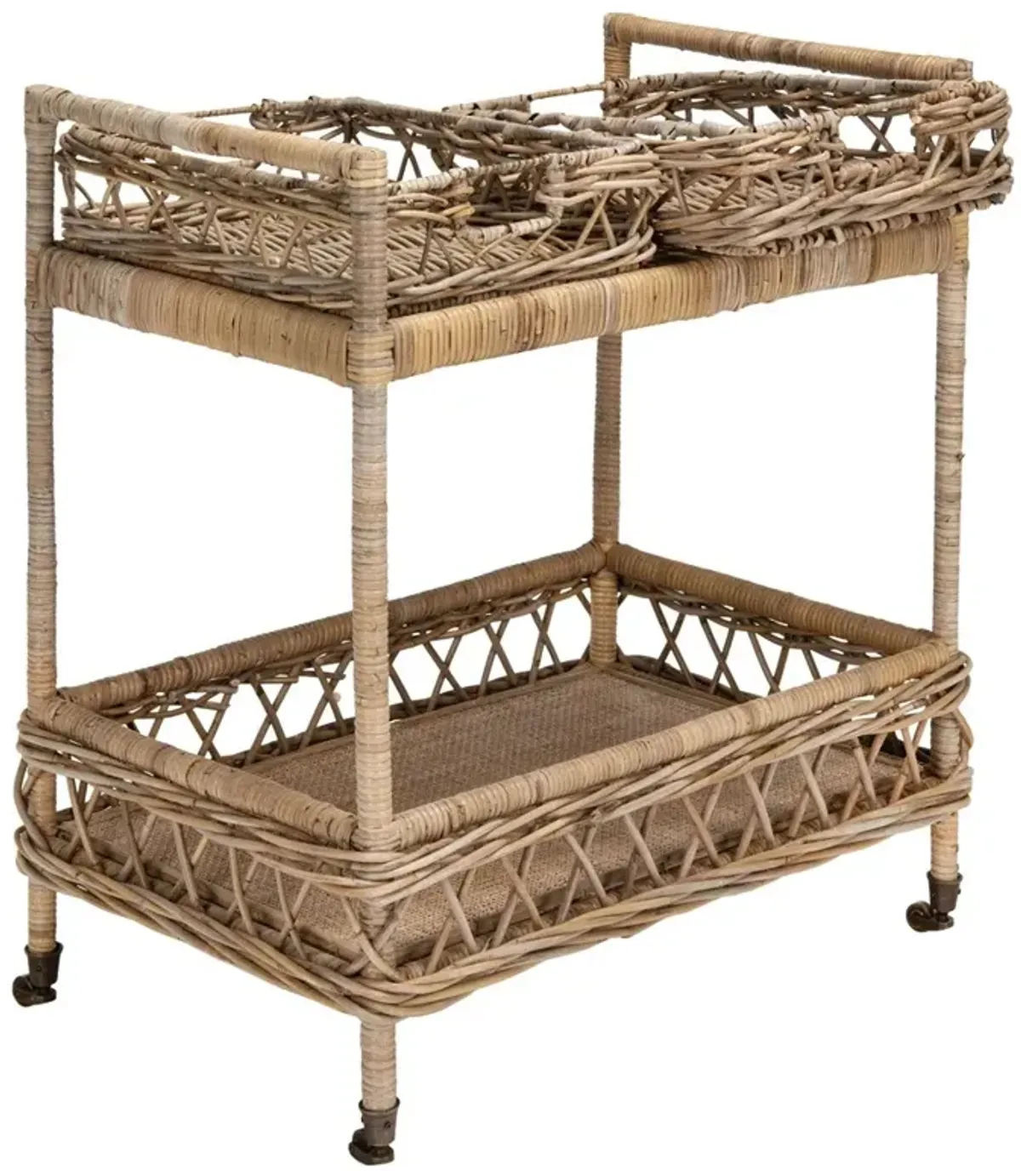Selena Coastal Beach Grey Woven Rattan Bar Cart