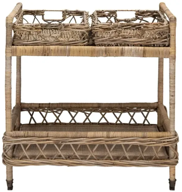 Selena Coastal Beach Grey Woven Rattan Bar Cart
