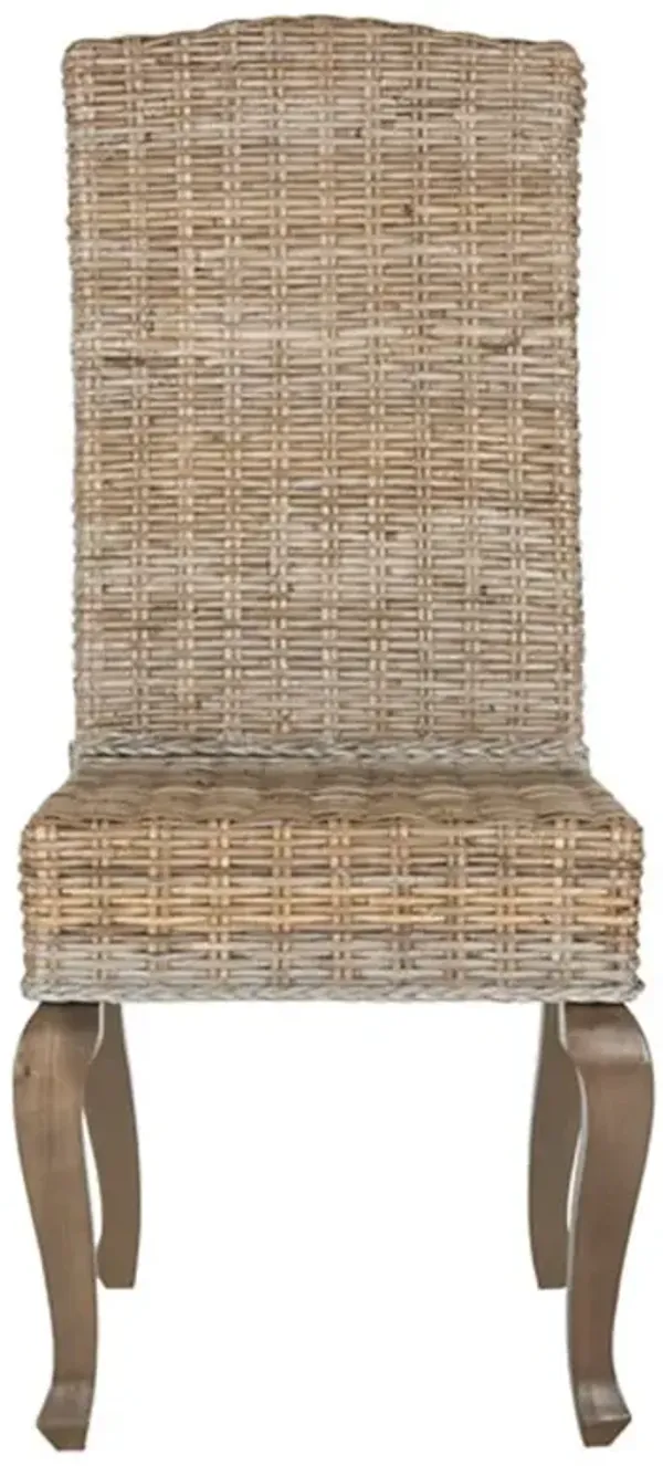 Siegfried Updated Traditional Pine Grey Woven Rattan Dining Chair - Set of 2