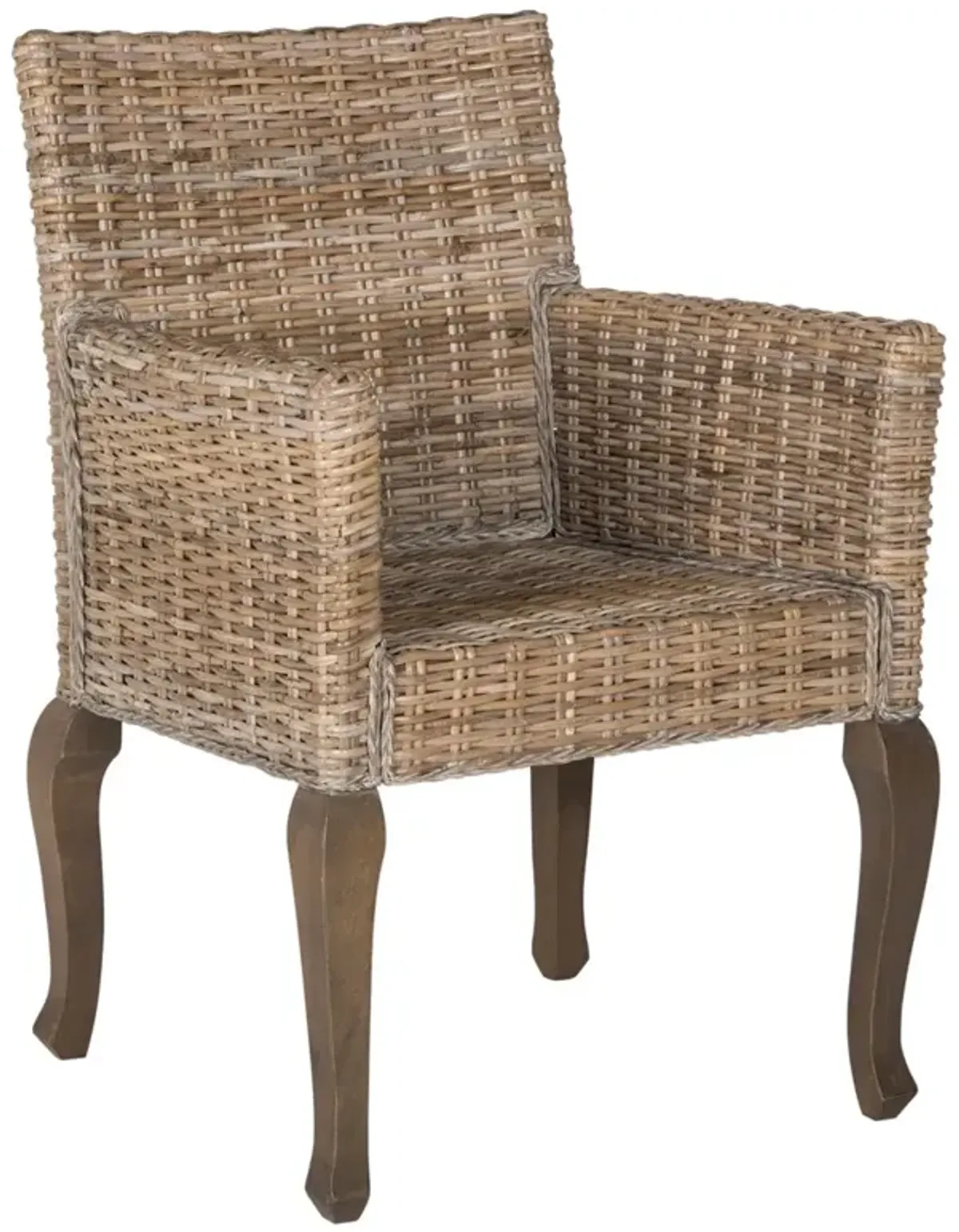 Valerie Updated Traditional Brown Woven Rattan Dining Arm Chair - Set of 2