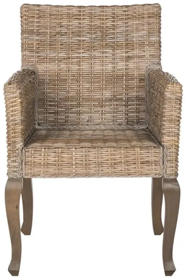 Valerie Updated Traditional Brown Woven Rattan Dining Arm Chair - Set of 2