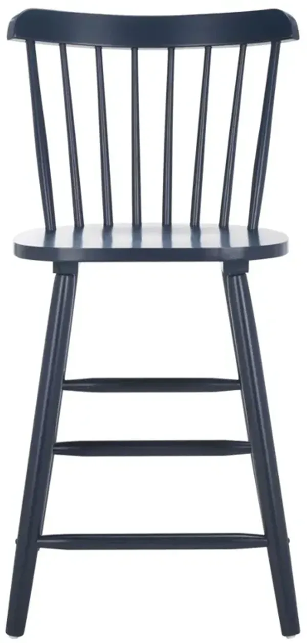 Zoey Updated Traditional Navy Blue Wood Windsor Counter Stool - Set of 2