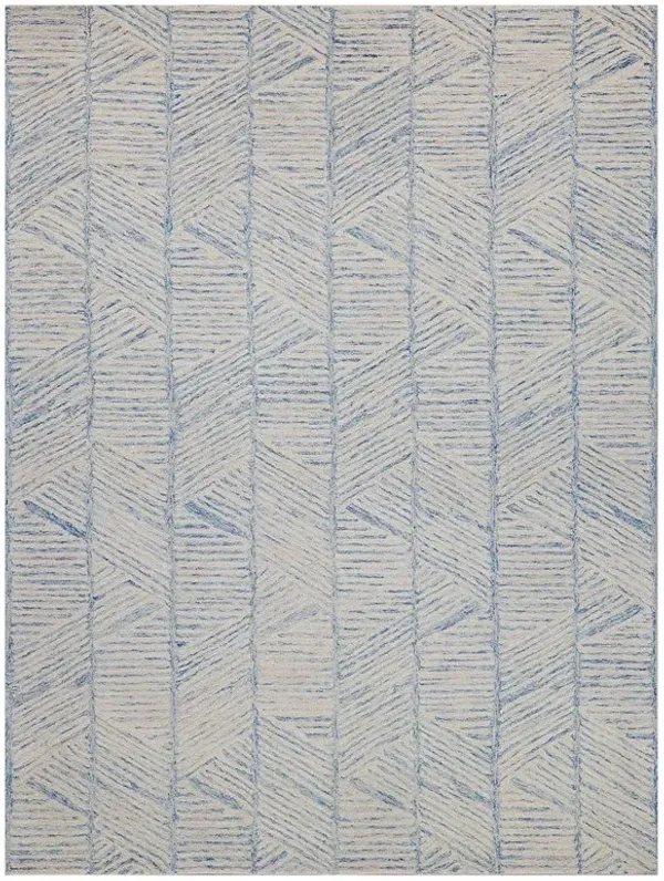 Dahlia Coastal Beach Blue Wool ZigZag Patterned Rug - 14'x18'