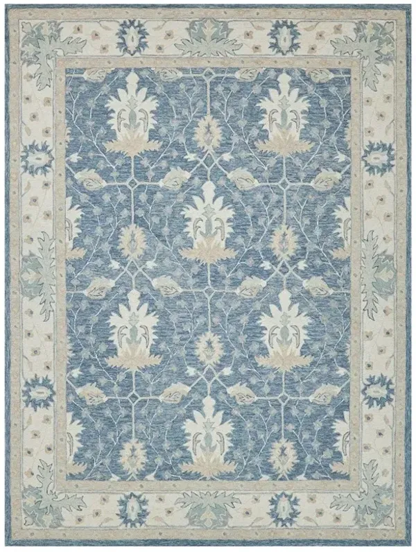 Camden Updated Traditional Blue Wool Oushak Patterned Rug - 5'x8'