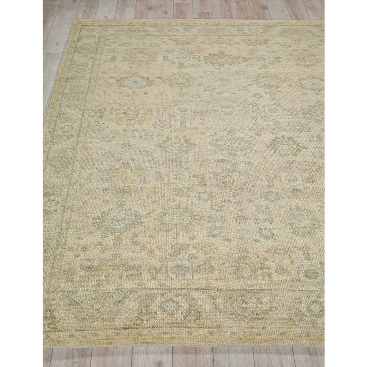 Nolan Updated Traditional Cream Wool Oushak Patterned Hand Knotted Rug - 10'x14'