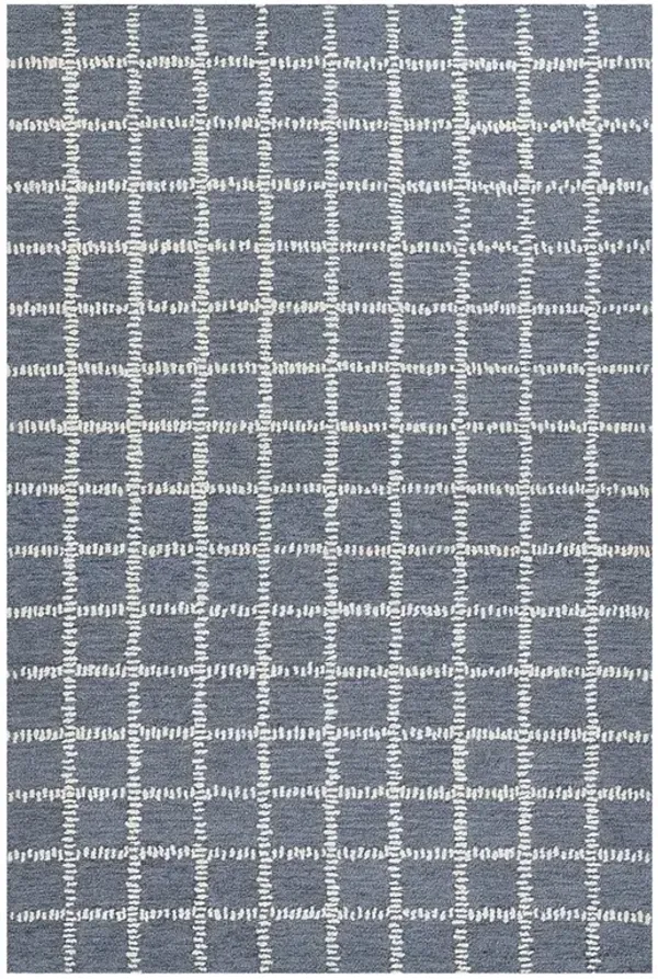 Maeve Modern Classic Blue Wool Grid Patterned Rug - 2'3"x8'