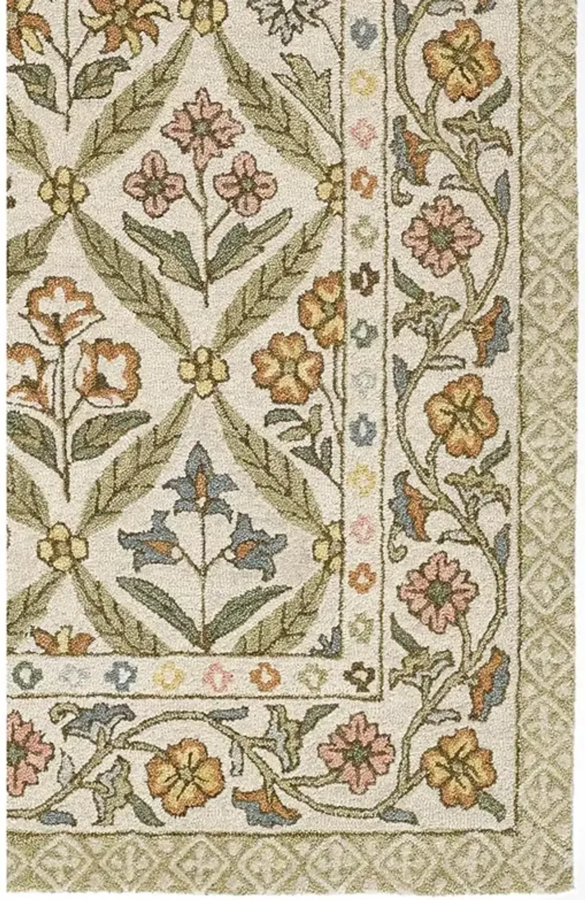 Olivia French Country Green Wool Floral Patterned Rug - 2'6"x8'