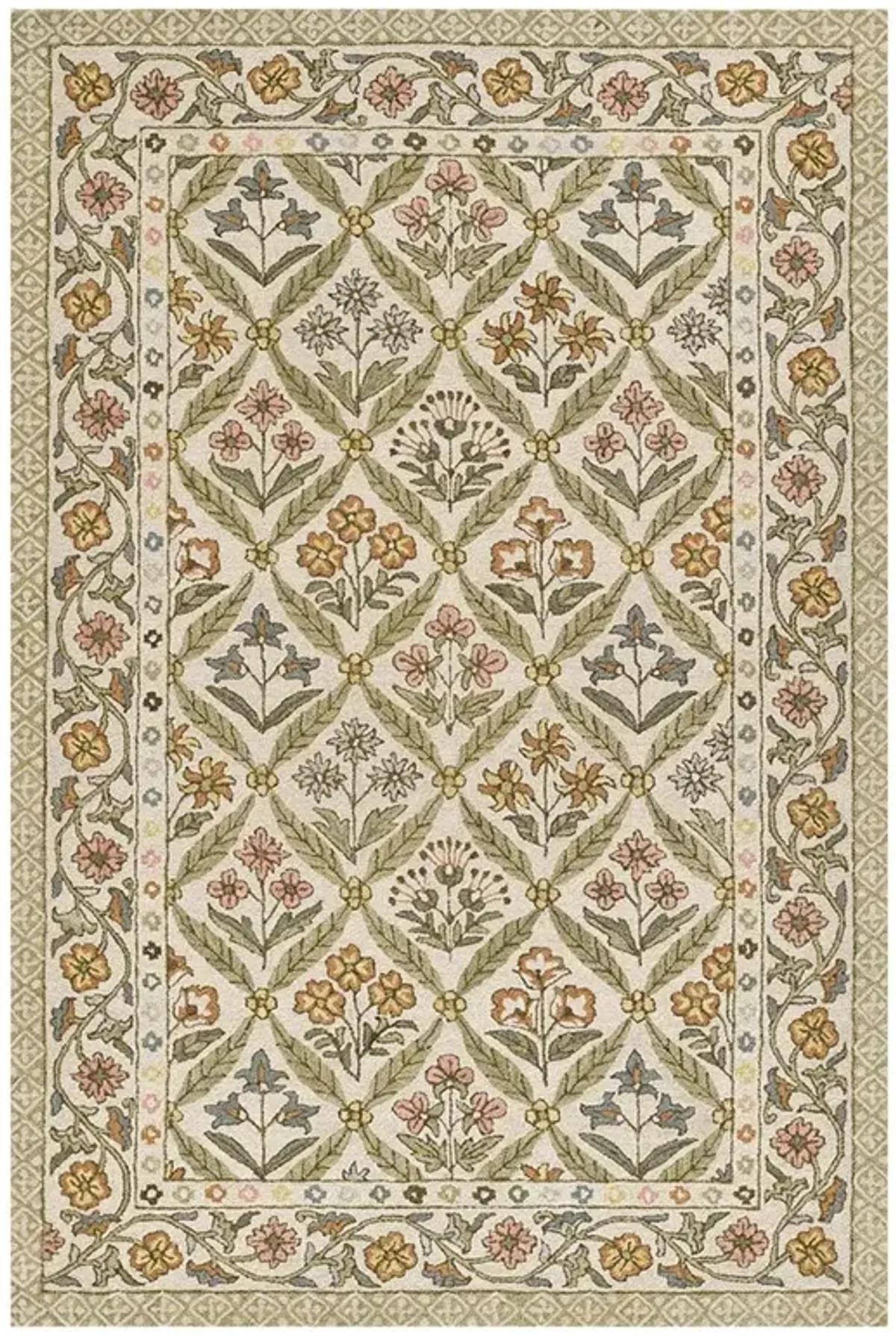 Olivia French Country Green Wool Floral Patterned Rug - 8'x10'