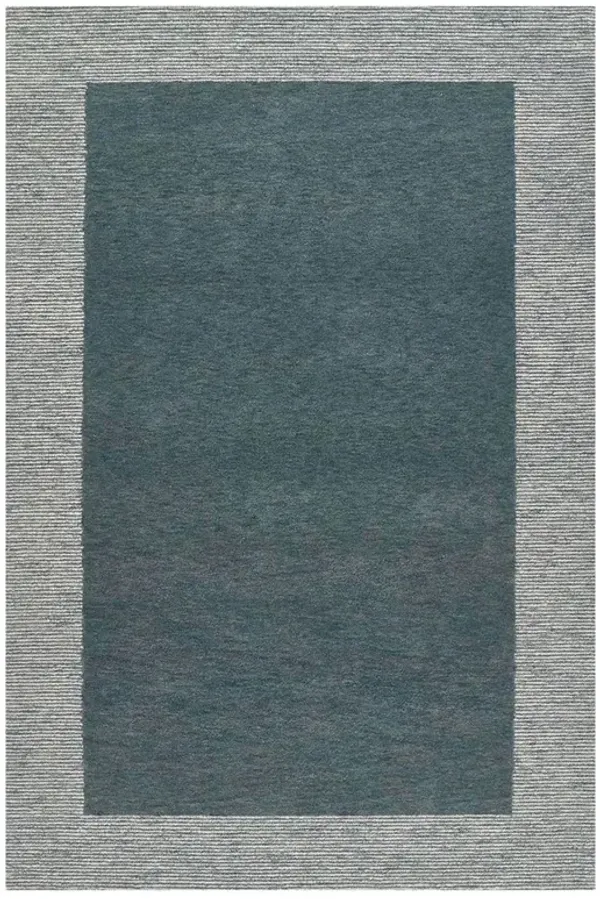 Lior Coastal Beach Blue Wool Bordered Patterned Rug - 2'3"x8'