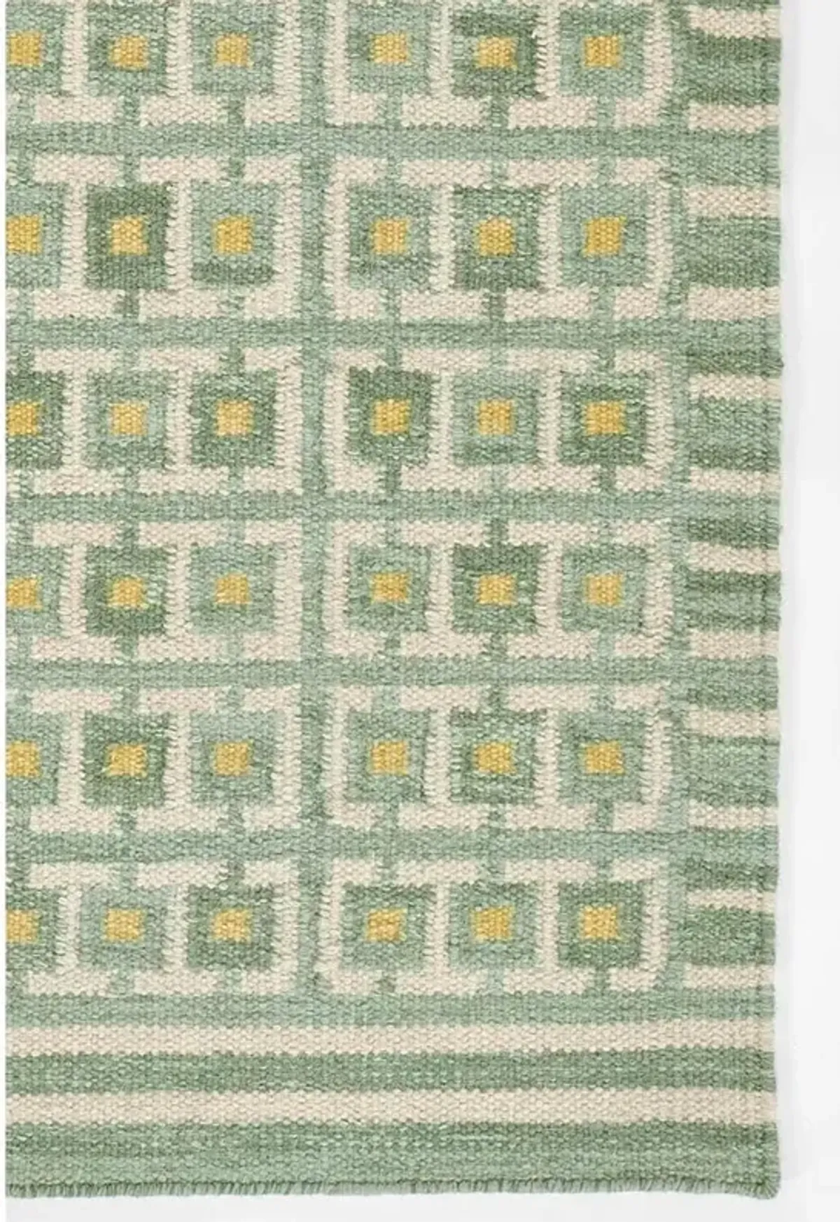 Carys Updated Traditional Green Wool Grid Patterned Rug - 2'6"x8'