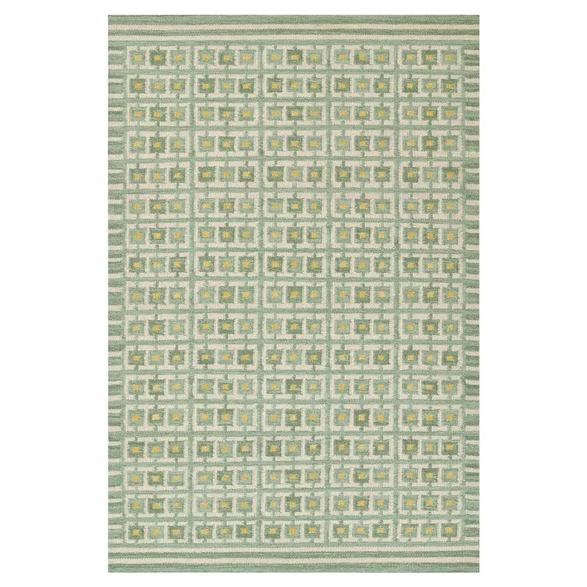 Carys Updated Traditional Green Wool Grid Patterned Rug - 2'6"x8'