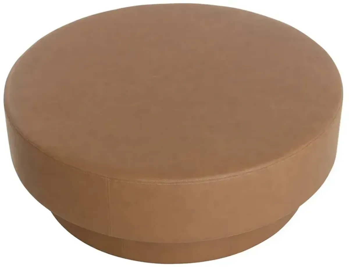 Jamie Modern Classic Brown Faux Leather Round Ottoman
