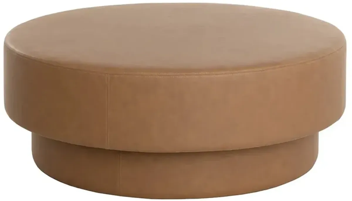 Jamie Modern Classic Brown Faux Leather Round Ottoman