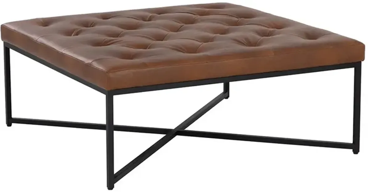 Jonty Modern Classic Brown Faux Leather Tufted Ottoman