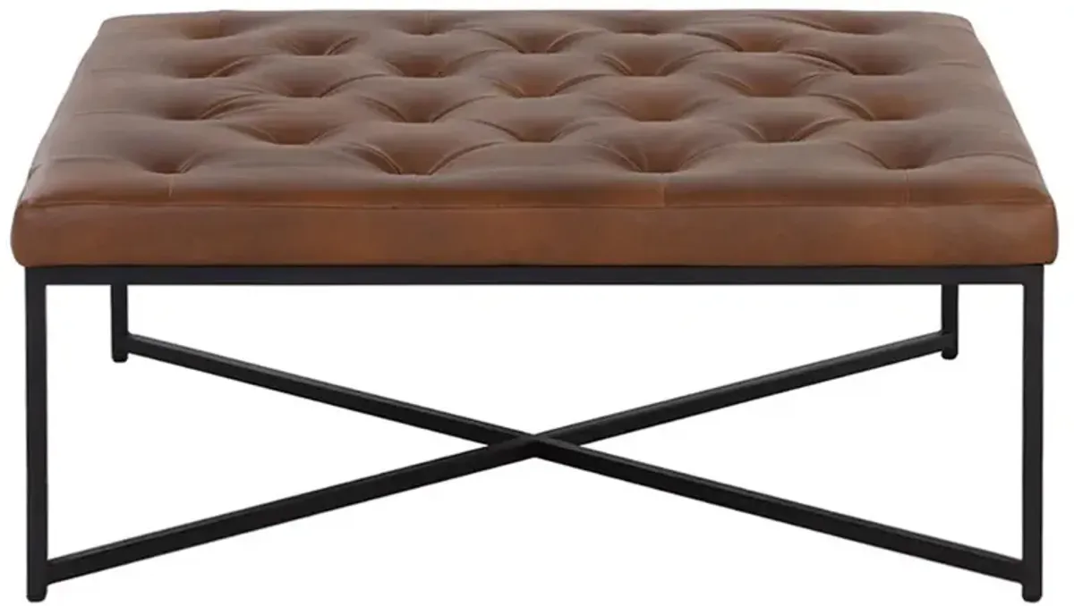 Jonty Modern Classic Brown Faux Leather Tufted Ottoman