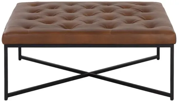Jonty Modern Classic Brown Faux Leather Tufted Ottoman