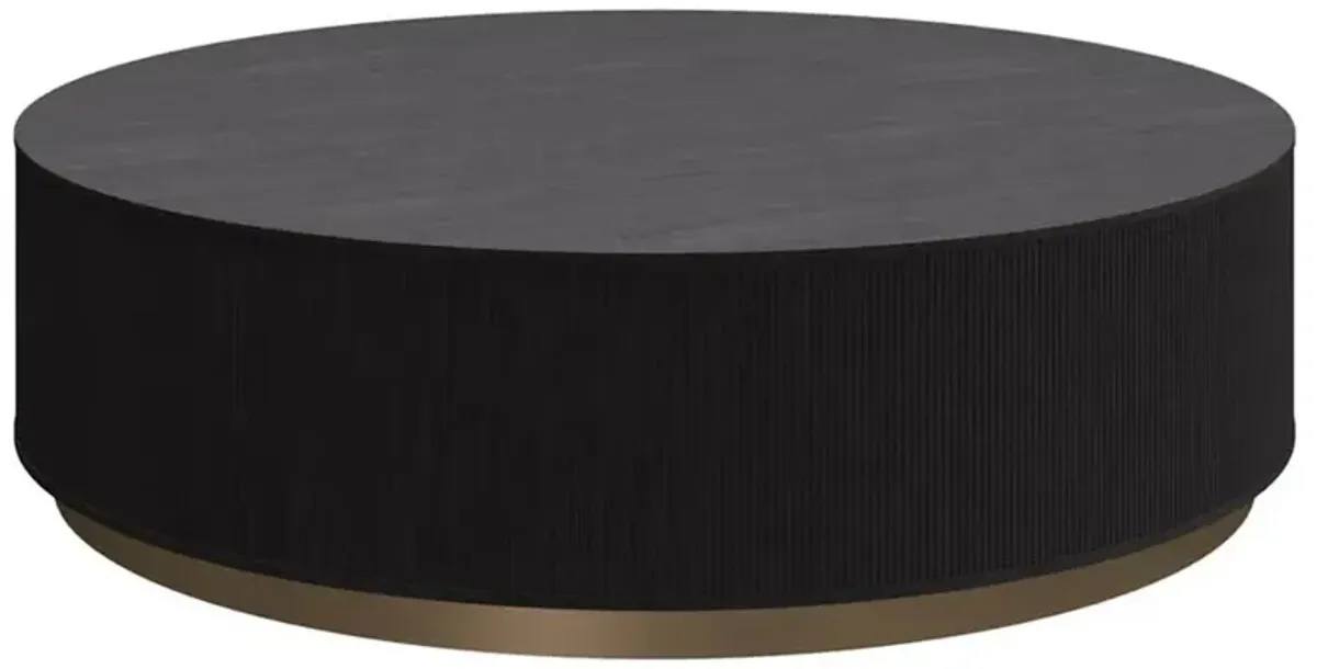 Palmerston Modern Black Oak Brushed Gold Steel Round Drum Coffee Table