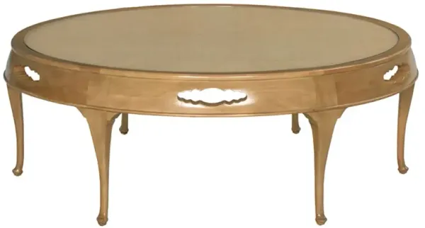 Cumulus French Country Woven Cane Brown Wood Round Coffee Table