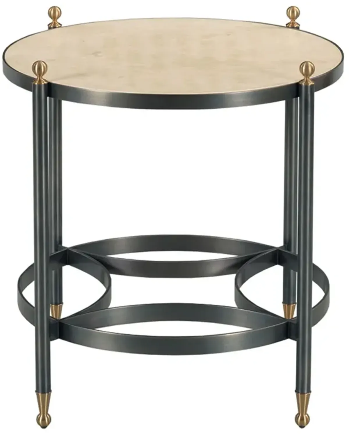 Grier French Country Beige Stone Black Metal Round Side Table