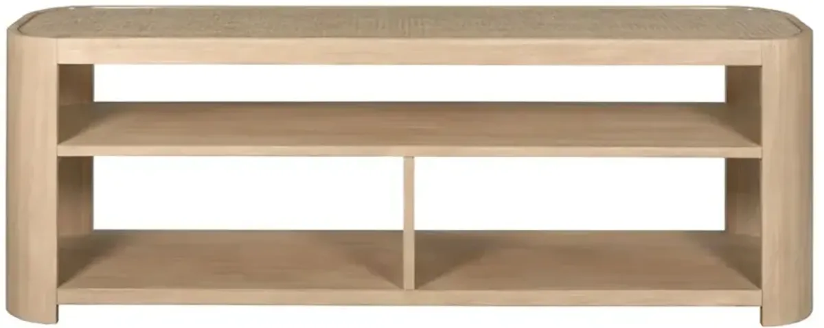 Surfside Coastal Beach Woven Rattan Brown Wood Media Console - 77"