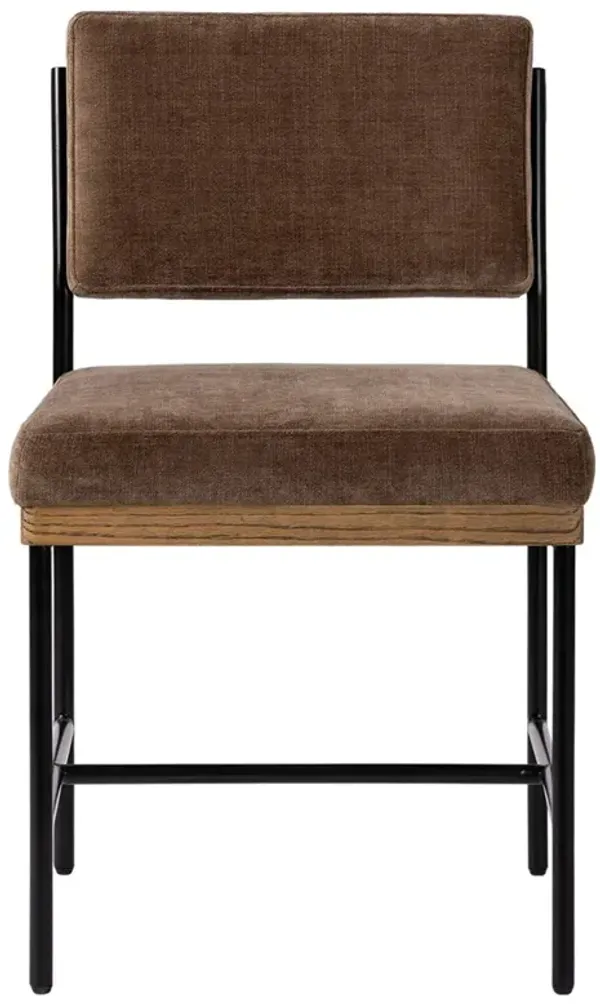 Ellie Modern Classic Brown Velvet Oak Iron Dining Chair