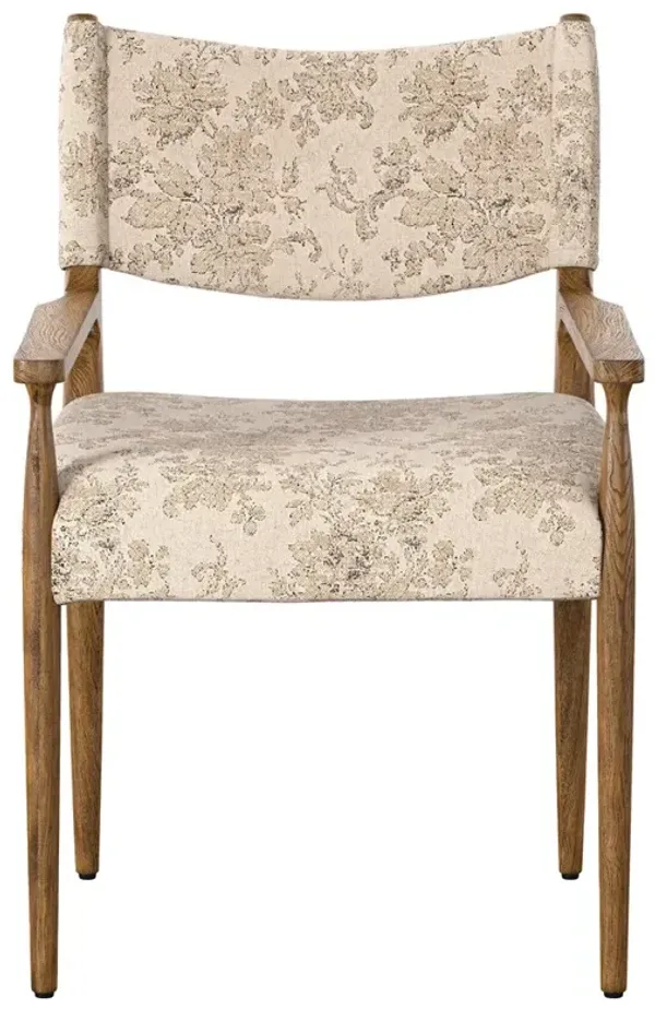 Odelia Modern Classic Beige Printed Oak Wood Dining Arm Chair