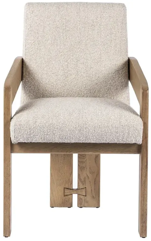 Callista Modern Classic Off White Performance Oak Dining Arm Chair