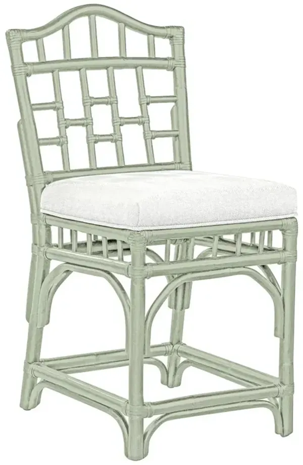Judy Coastal Beach White Performance Green Rattan Counter Stool