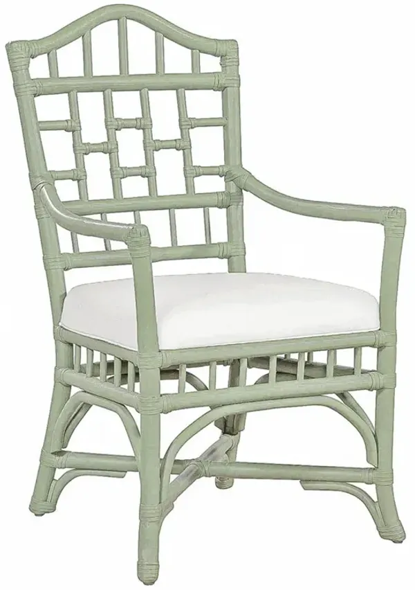 Judy Coastal Beach White Performance Green Rattan Dining Arm Chair