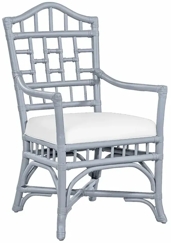 Judy Coastal Beach White Performance Blue Rattan Dining Arm Chair