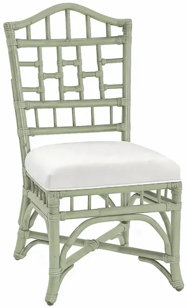 Judy Coastal Beach White Performance Green Rattan Dining Chair
