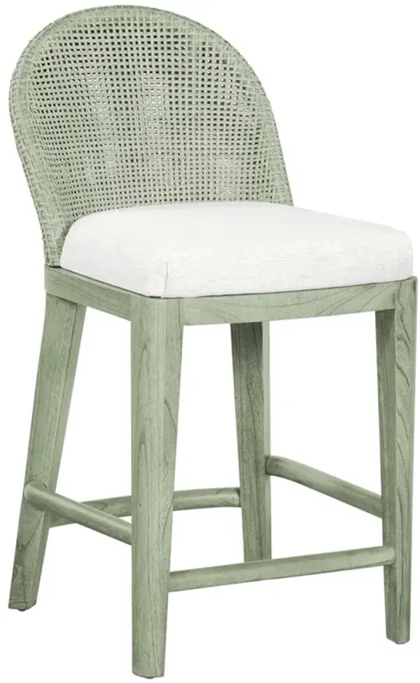 Riona Coastal Beach White Performance Green Woven Rattan Counter Stool