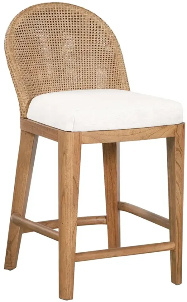 Riona Coastal Beach White Performance Brown Woven Rattan Counter Stool