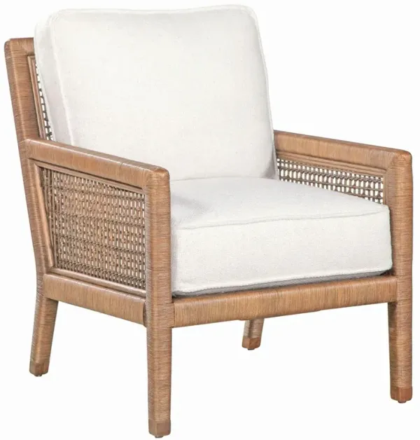 Mako Coastal Beach White Performance Brown Woven Rattan Arm Chair