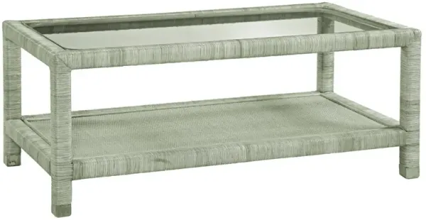 Mako Coastal Beach Green Woven Rattan Rectangular Coffee Table