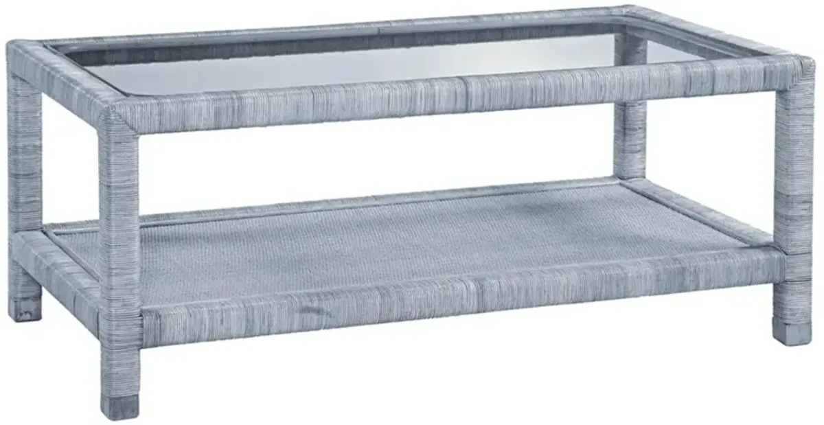 Mako Coastal Beach Blue Woven Rattan Rectangular Coffee Table
