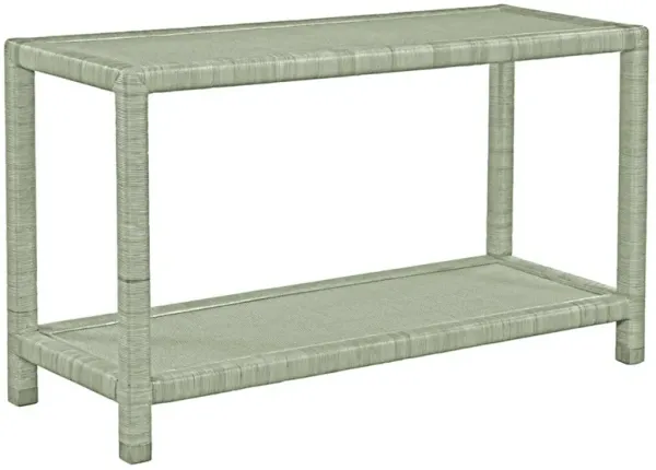 Mako Coastal Beach Green Woven Rattan Rectangular Console Table
