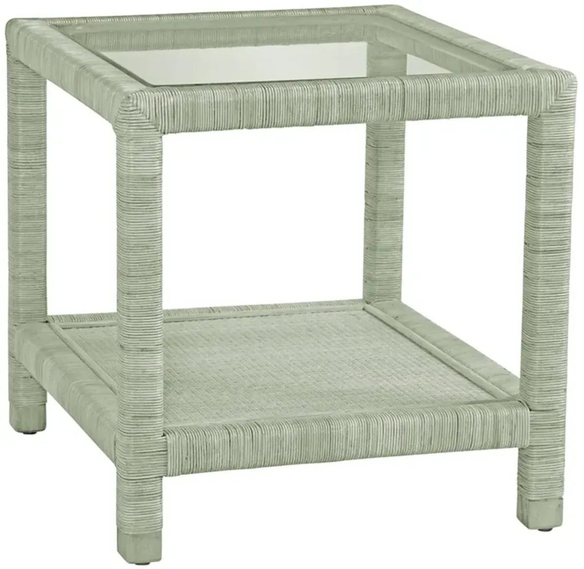 Mako Coastal Beach Green Woven Rattan Square End Table