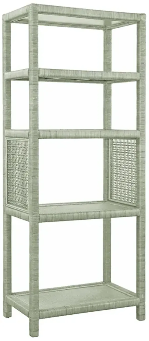 Mako Coastal Beach Green Woven Rattan Etagere