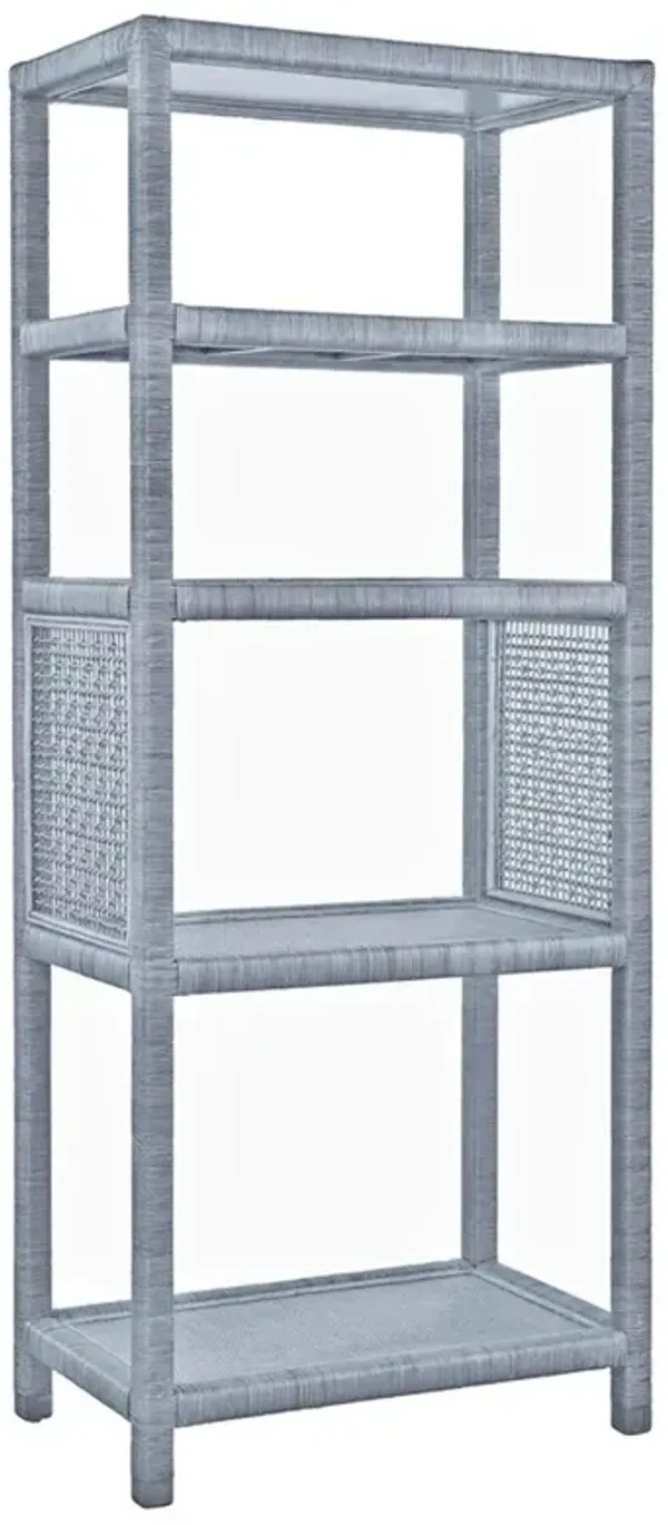 Mako Coastal Beach Blue Woven Rattan Etagere
