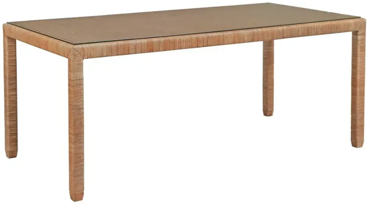 Mako Coastal Beach Brown Woven Rattan Rectangular Dining Table - 72"