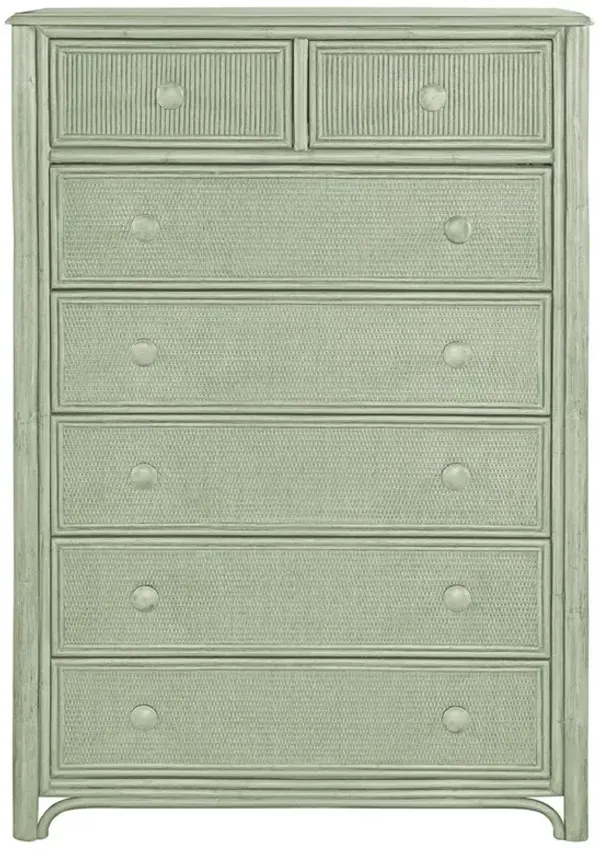 Elliana Coastal Beach Green Woven Rattan Tall Chest