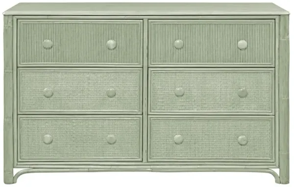 Elliana Coastal Beach Green Woven Rattan Double Dresser