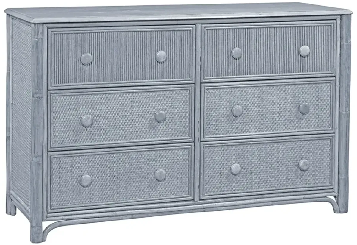 Elliana Coastal Beach Blue Woven Rattan Double Dresser