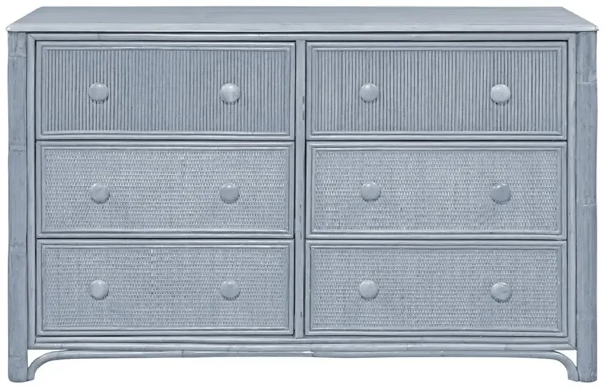 Elliana Coastal Beach Blue Woven Rattan Double Dresser