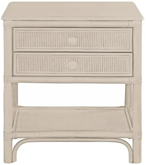 Elliana Coastal Beach Cream Woven Rattan Nightstand