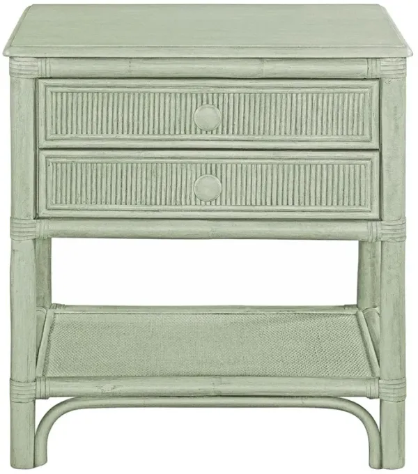 Elliana Coastal Beach Green Woven Rattan Nightstand