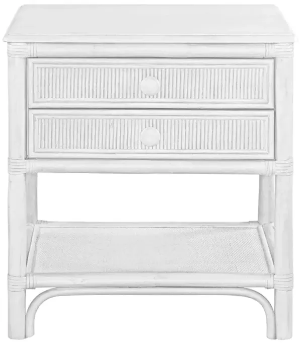 Elliana Coastal Beach White Woven Rattan Nightstand