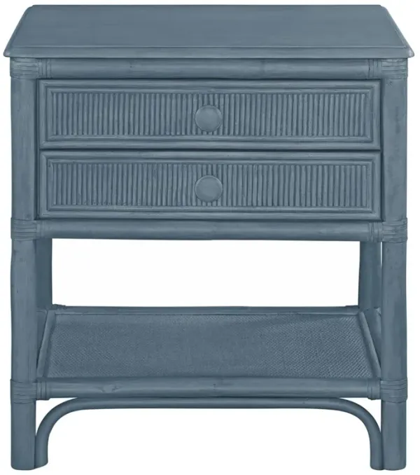 Elliana Coastal Beach Dark Blue Woven Rattan Nightstand