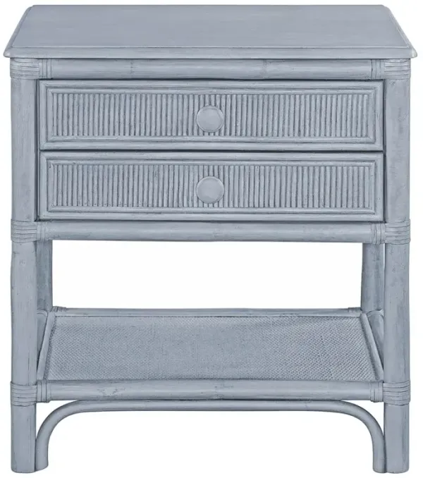 Elliana Coastal Beach Blue Woven Rattan Nightstand